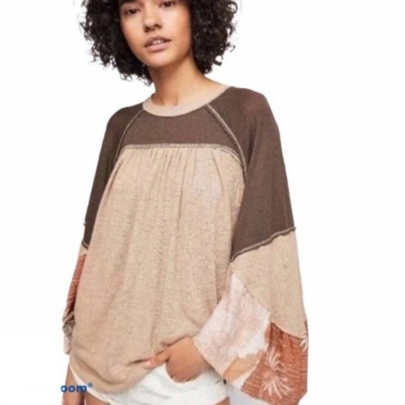 We The Free Friday Fever mixed media Top boho dolman sleeves oversized - Picture 1 of 10